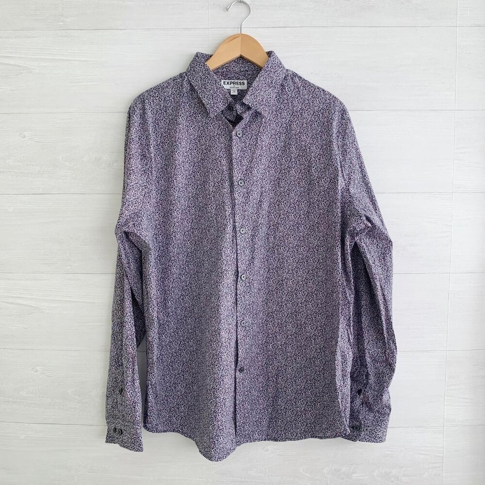 NWT Express - Extra Slim, navy pink floral long sleeve dress shirt XL 17-17 1/2